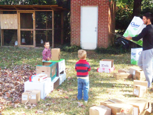 Playing in boxes and leaves