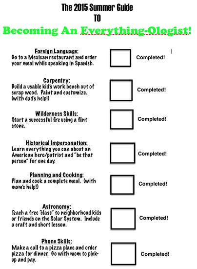 Summer activity chart